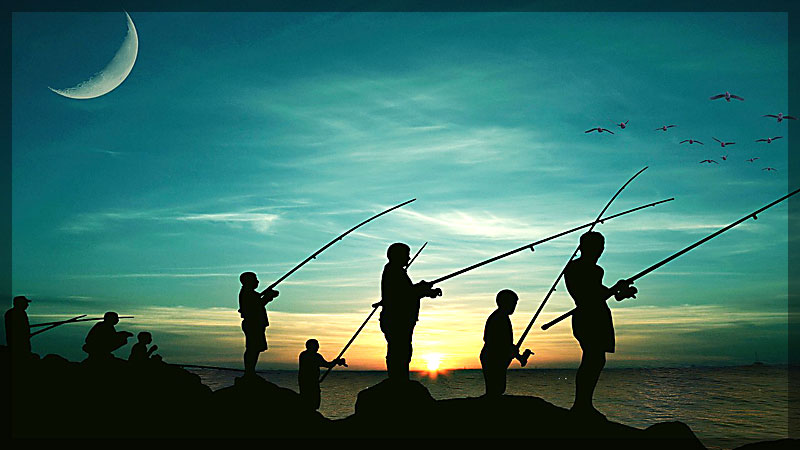 cast fishing by ocean